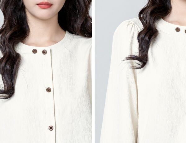 Asymmetric Beige Long Sleeve Shirt - Image 8