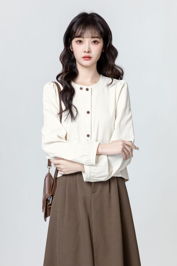 Asymmetric Beige Long Sleeve Shirt - Image 3