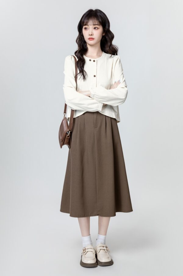 Asymmetric Beige Long Sleeve Shirt - Image 4