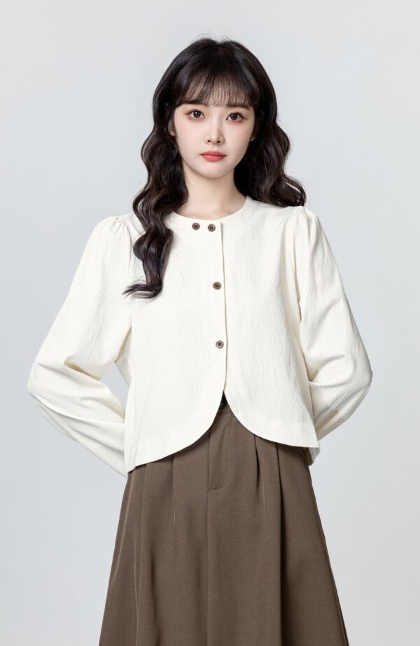 Asymmetric Beige Long Sleeve Shirt - Image 5