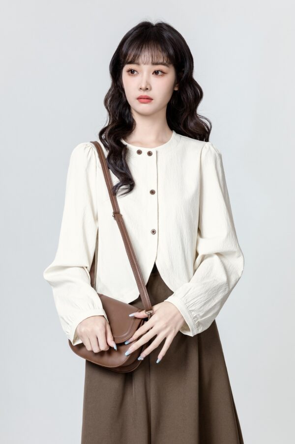 Asymmetric Beige Long Sleeve Shirt - Image 6