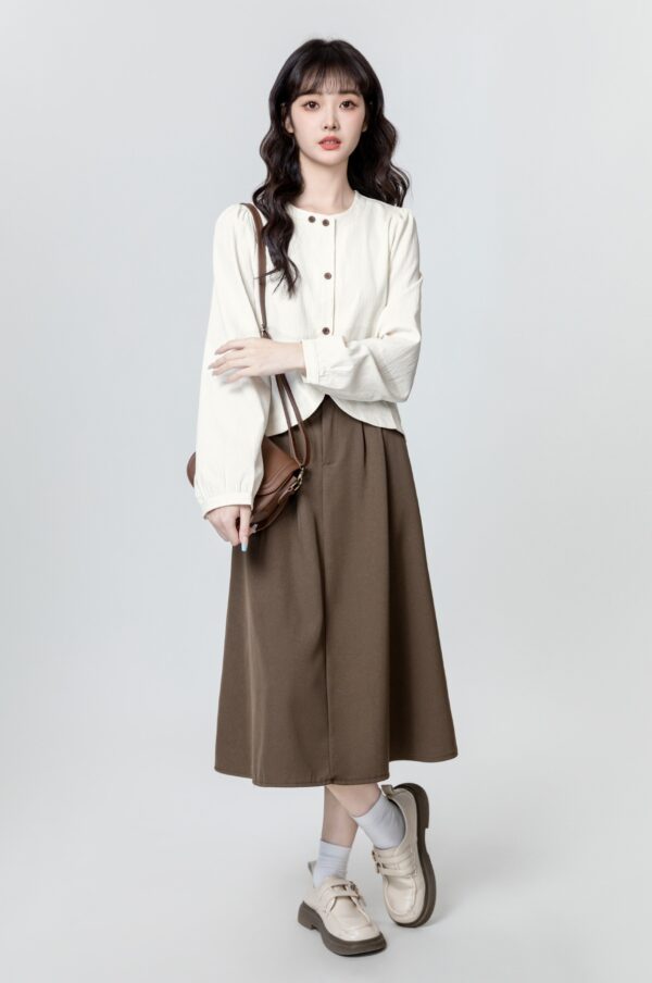 Asymmetric Beige Long Sleeve Shirt - Image 7