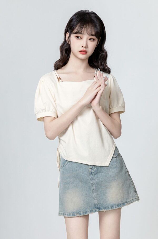 Asymmetrical Square Neck Ruched Top - Image 2