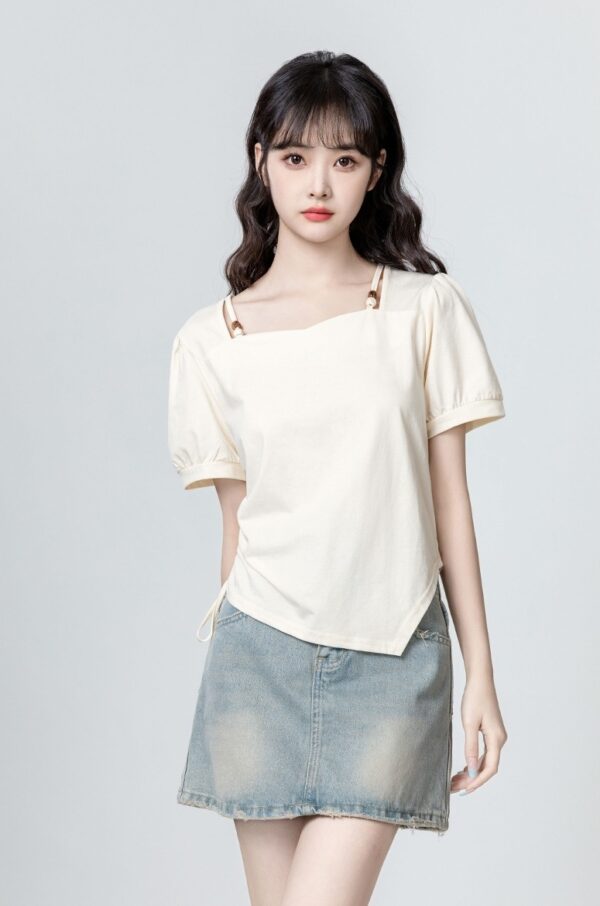 Asymmetrical Square Neck Ruched Top - Image 4