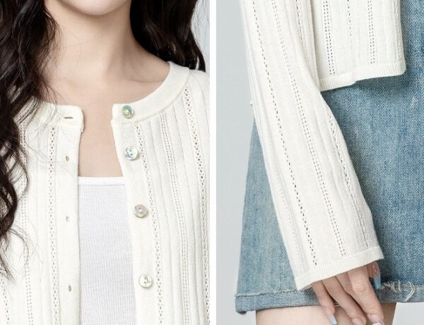 Beige Knit Cardigan With Hollow Design - Image 7