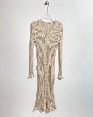 Beige Ribbed Long Knitted Cardigan | Rora - BabyMonster