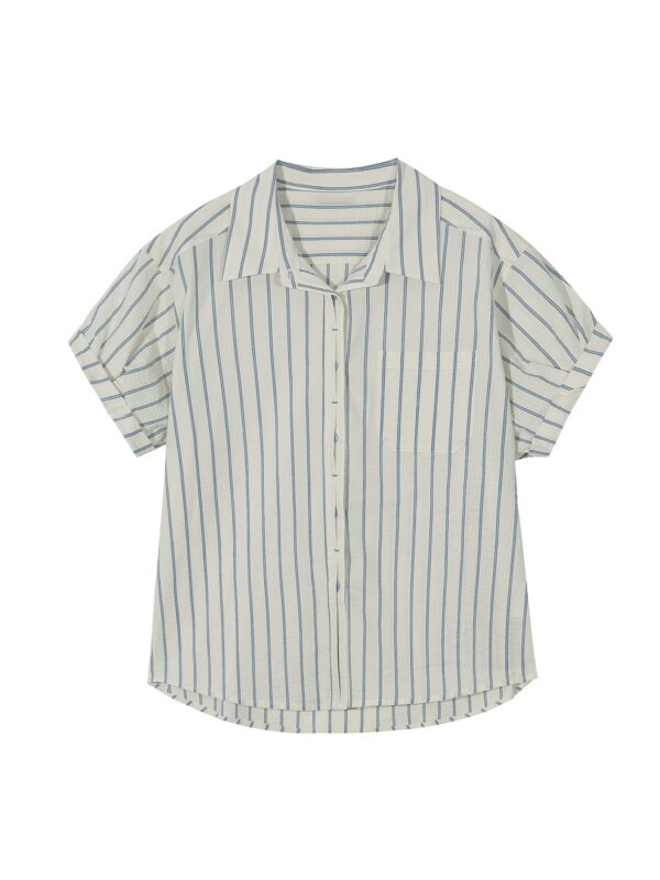 Beige Stripes Short Sleeves Shirt | Chae Yong Ju - Brewing Love - Image 10