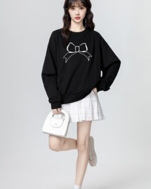 Black Bow Tie Pullover Sweatshirt