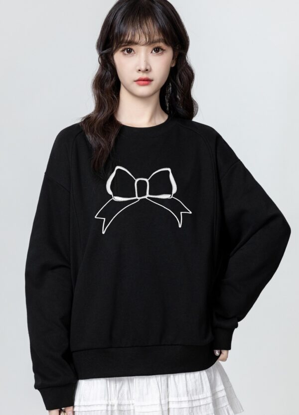 Black Bow Tie Pullover Sweatshirt - Image 2