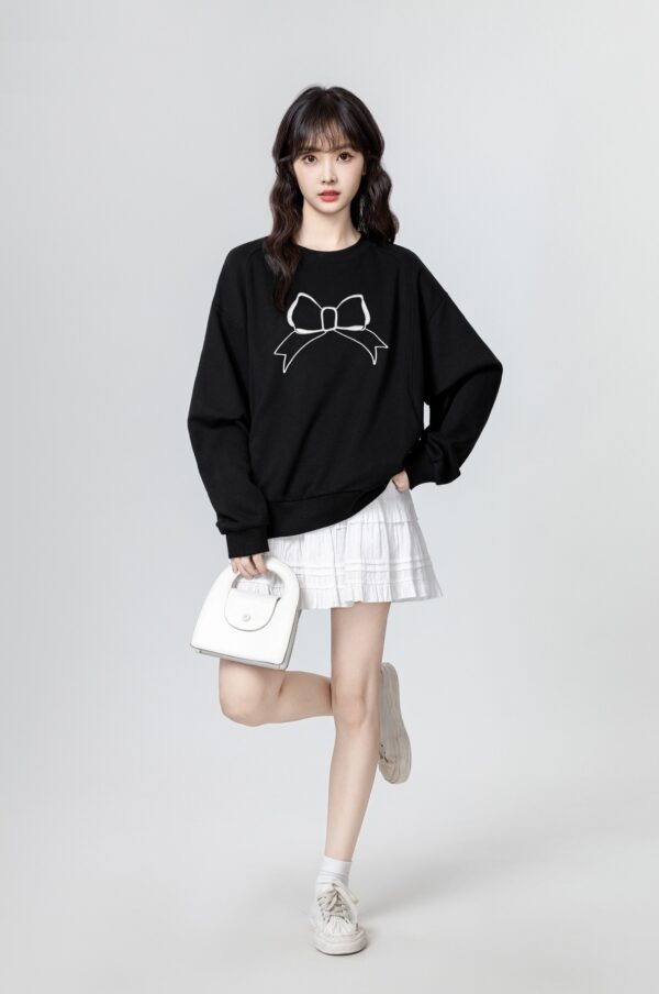 Black Bow Tie Pullover Sweatshirt - Image 3