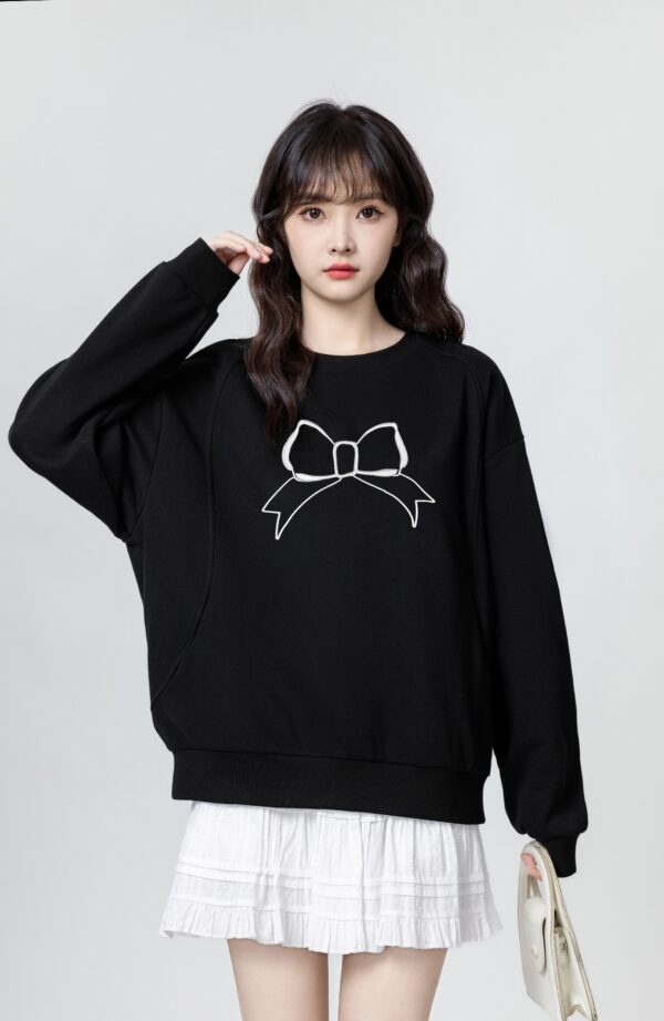 Black Bow Tie Pullover Sweatshirt - Image 5