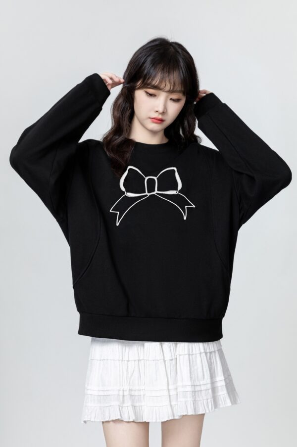 Black Bow Tie Pullover Sweatshirt - Image 6