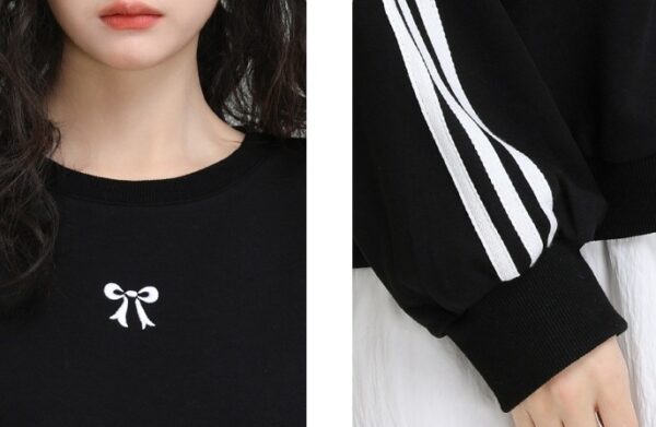 Black Embroidered Bow Crewneck Sweatshirt - Image 10