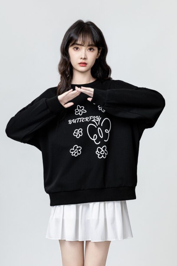 Black Floral Print Crewneck Sweatshirt