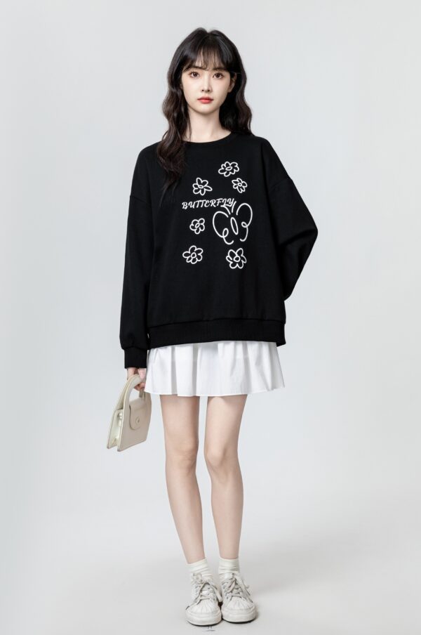 Black Floral Print Crewneck Sweatshirt - Image 3