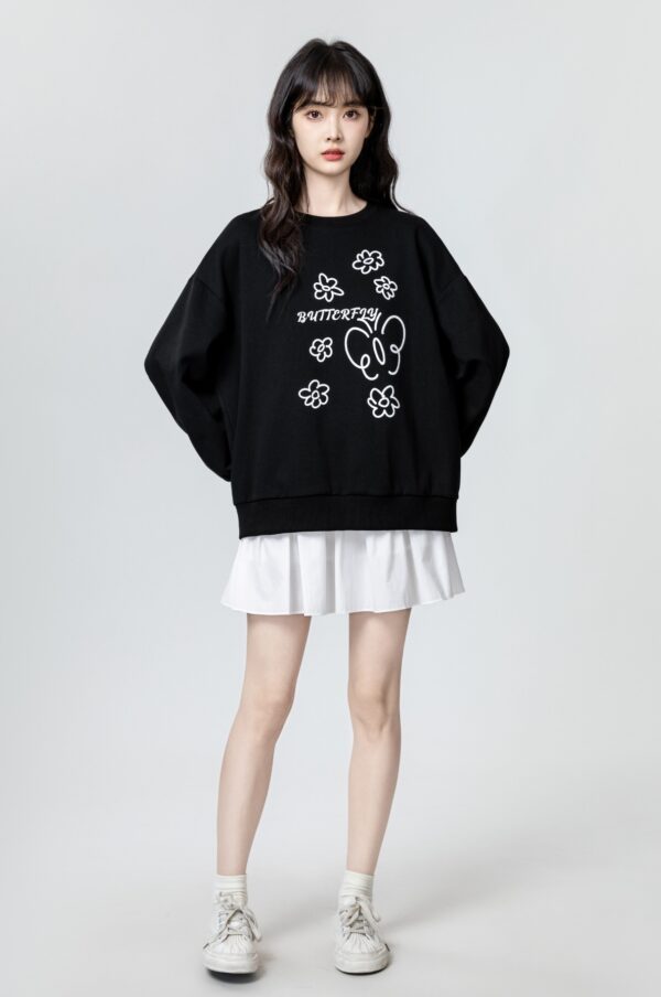 Black Floral Print Crewneck Sweatshirt - Image 5