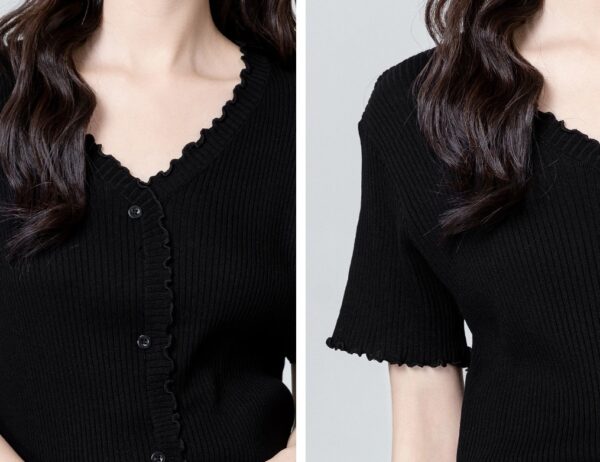 Black Knit Vneck Cardigan Top - Image 3