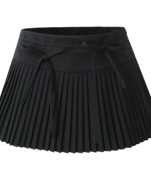 Black Micro Pleats Double Bow Skirt | Yunjin -  Le Sserafim