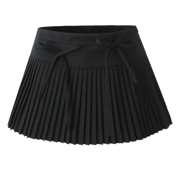 Black Micro Pleats Double Bow Skirt | Yunjin -  Le Sserafim