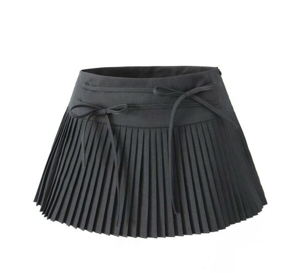 Black Micro Pleats Double Bow Skirt | Yunjin -  Le Sserafim - Image 3