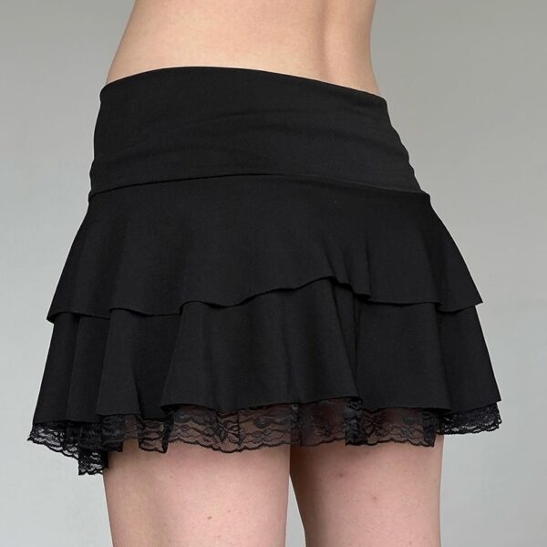 Black Ribbon Tiered Ruffles Lace Skirt | Ningning - Aespa - Image 3