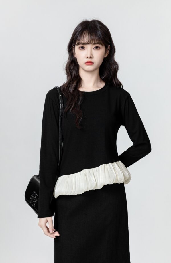 Black Ruffle Hem Long Sleeve Top - Image 3