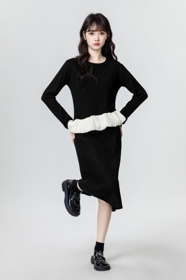 Black Ruffle Hem Long Sleeve Top - Image 5