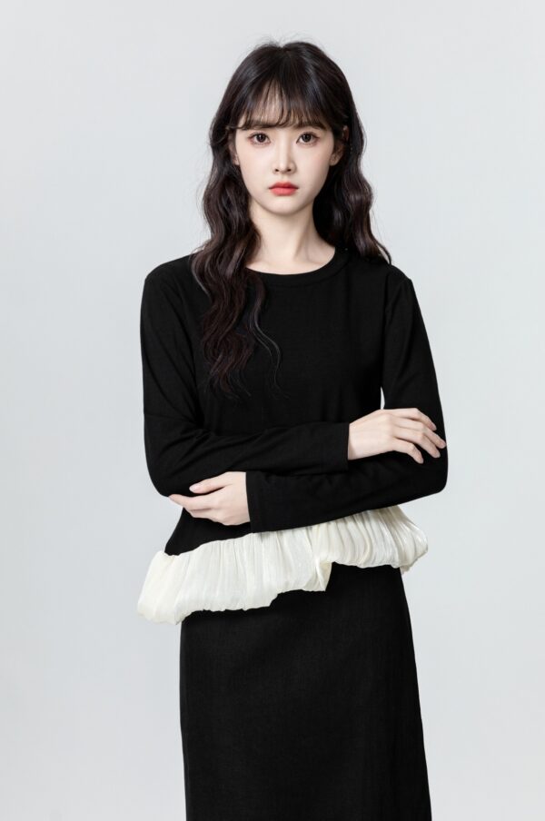 Black Ruffle Hem Long Sleeve Top - Image 6