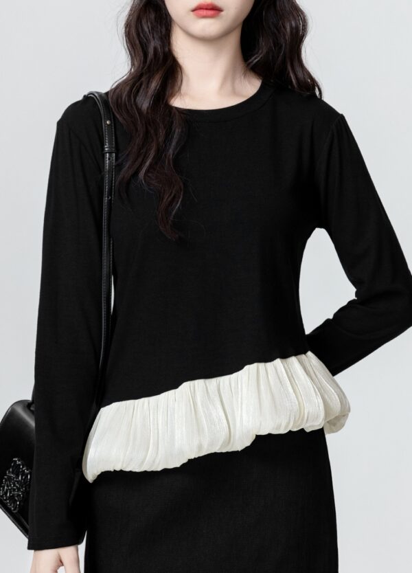 Black Ruffle Hem Long Sleeve Top - Image 10