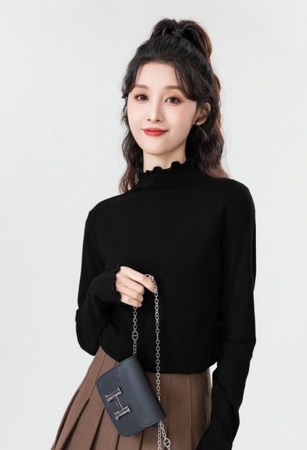 Black Ruffled High Neck Top - Image 12