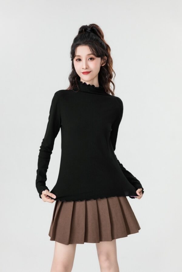 Black Ruffled High Neck Top - Image 13