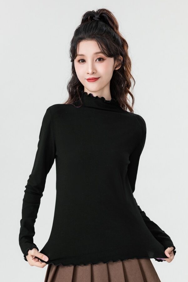 Black Ruffled High Neck Top - Image 18