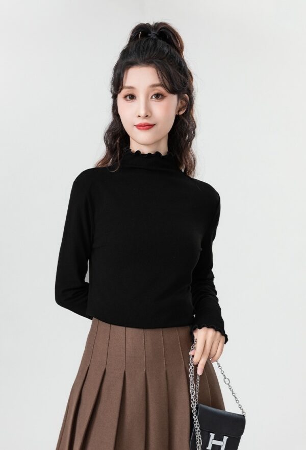 Black Ruffled High Neck Top - Image 3