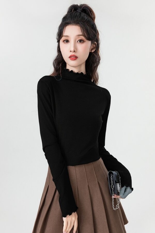 Black Ruffled High Neck Top - Image 7