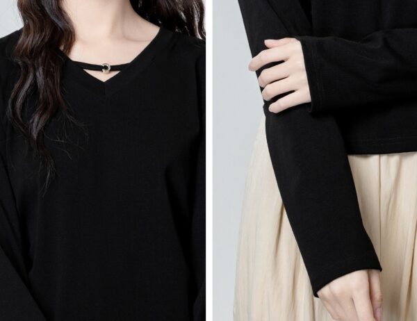 Black Vneck Long Sleeve Slim Top - Image 11