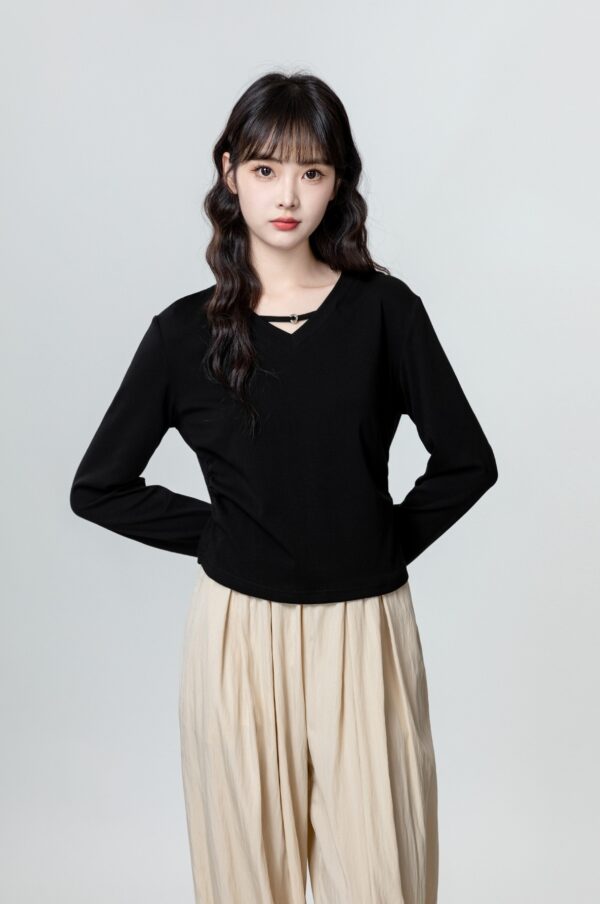 Black Vneck Long Sleeve Slim Top - Image 8