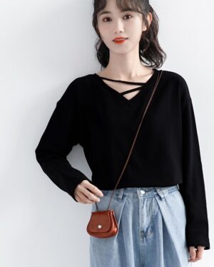 Black Vneck Long Sleeve Top