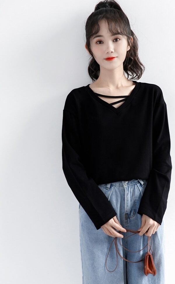 Black Vneck Long Sleeve Top - Image 4