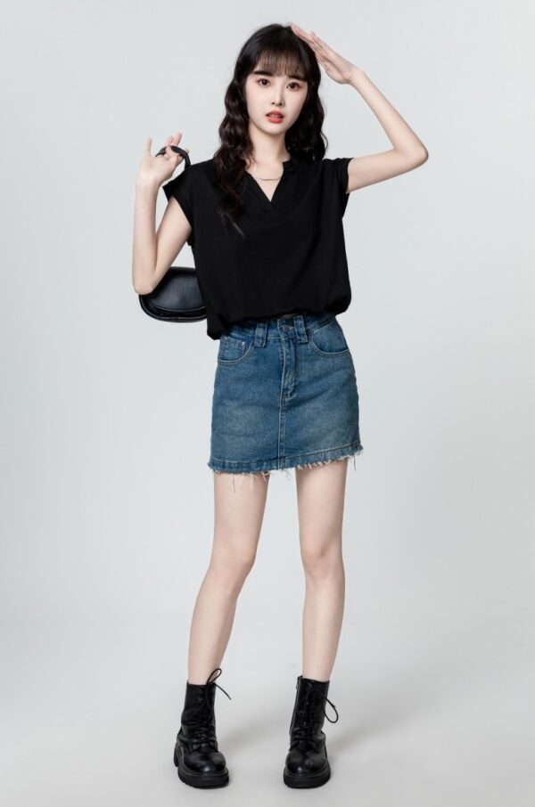 Black Vneck Short Sleeve Top