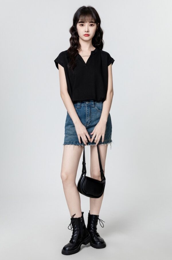 Black Vneck Short Sleeve Top - Image 3