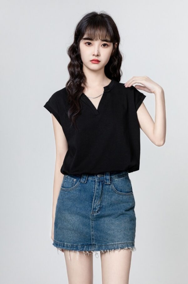 Black Vneck Short Sleeve Top - Image 4