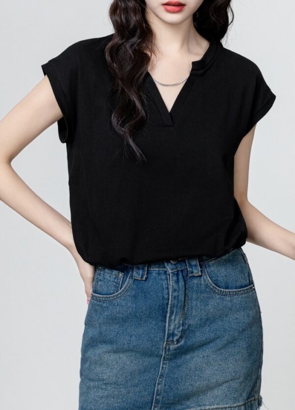 Black Vneck Short Sleeve Top - Image 6