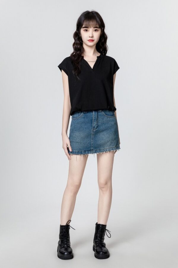 Black Vneck Short Sleeve Top - Image 7