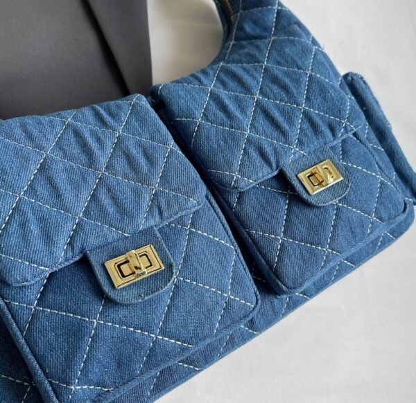 Blue Quilted Pattern Front Pockets Bag | Jennie - BlackPink - Image 7