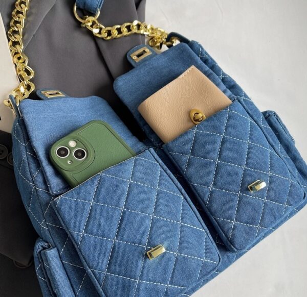 Blue Quilted Pattern Front Pockets Bag | Jennie - BlackPink - Image 8