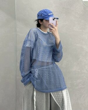 Blue See-Through Fishnet T-Shirt | Taehyung - BTS