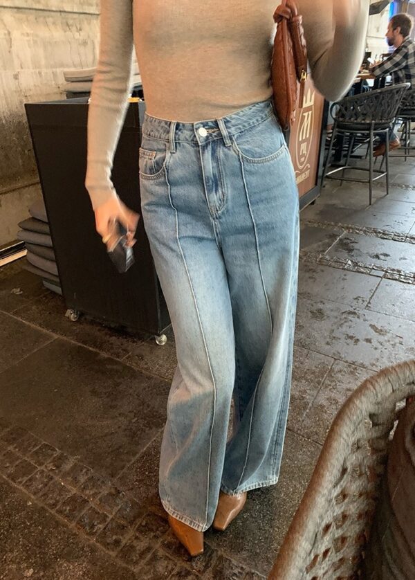 Blue Stitched Wide Leg Jeans | Lisa - BlackPink - Image 11