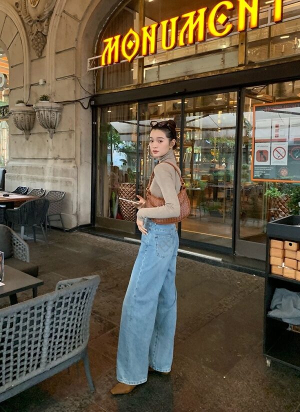 Blue Stitched Wide Leg Jeans | Lisa - BlackPink - Image 12