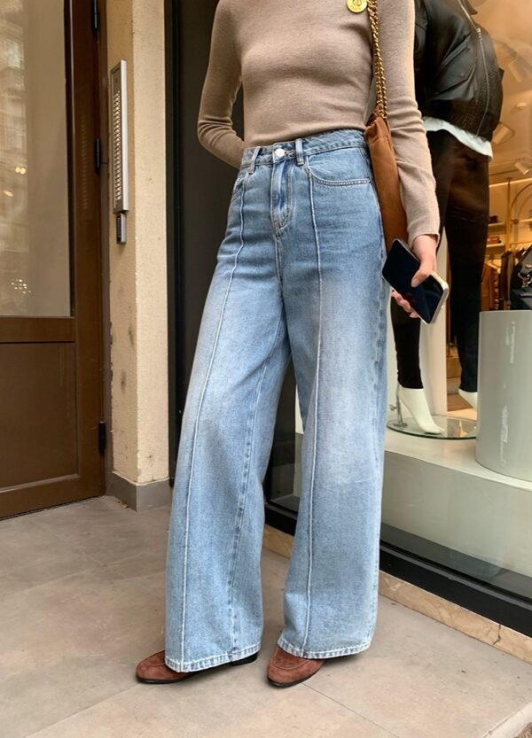 Blue Stitched Wide Leg Jeans | Lisa - BlackPink - Image 13