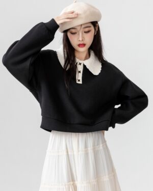 Chic Black Polo Sweatshirt